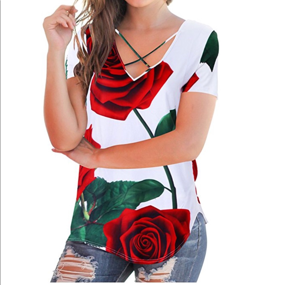 Beautiful women t shirt short sleeve floral print - Picture 1 of 5
